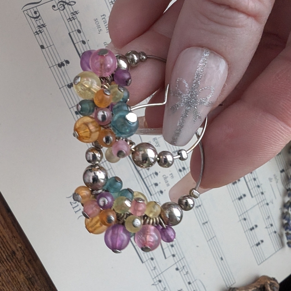 Vintage Colorful Beaded Hoop Earrings - Picture 6 of 7